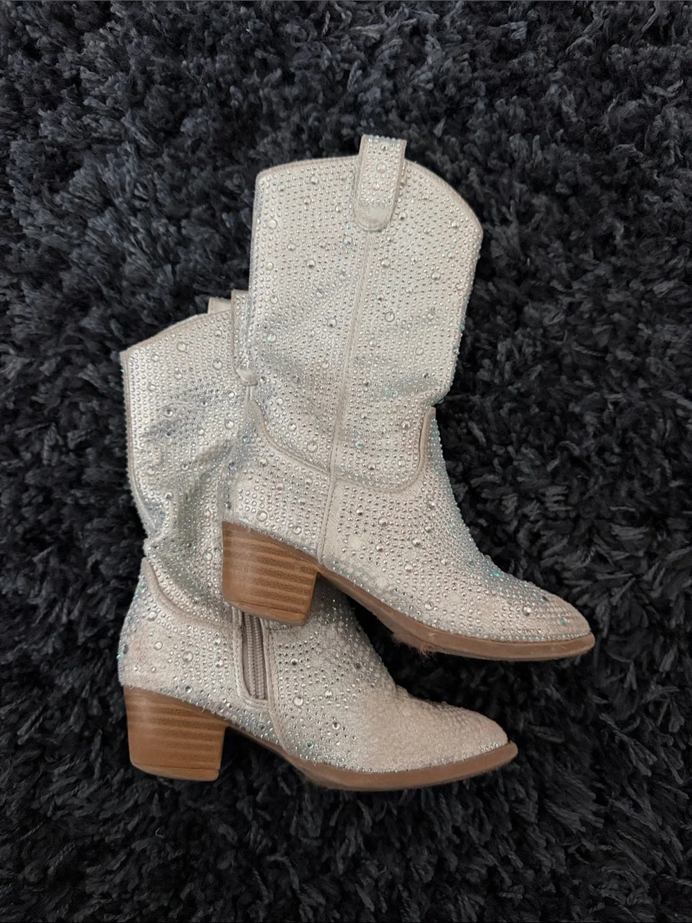 Forever Girls Sparkling Crystal White Cowgirl Boots Size 10
